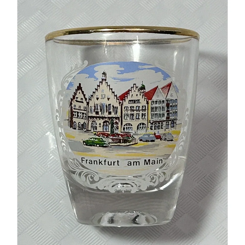 Lot Of 3 Germany Souvenir Vintage Collectible Barware Shot Glasses Gold Rim‎